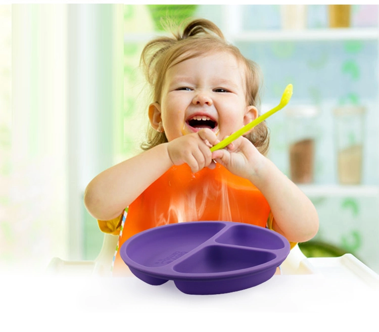 3-Compartments Candy Color Melamine Plastic Kids Dinner Dish, Candy Color Partition Dish Silicone Dinner Plate