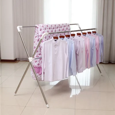 Usage domestique tiges réglables double pôle pliant balcon vêtement blanchisserie vêtements séchage tige support