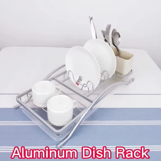 Égouttoir à vaisselle en aluminium pour organisateur d'évier de cuisine à prix d'usine avec porte-ustensiles en plastique