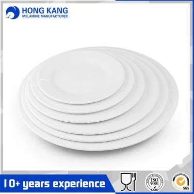 Plaque en plastique de mélamine ronde blanche de dîner d'articles de ménage de logo fait sur commande